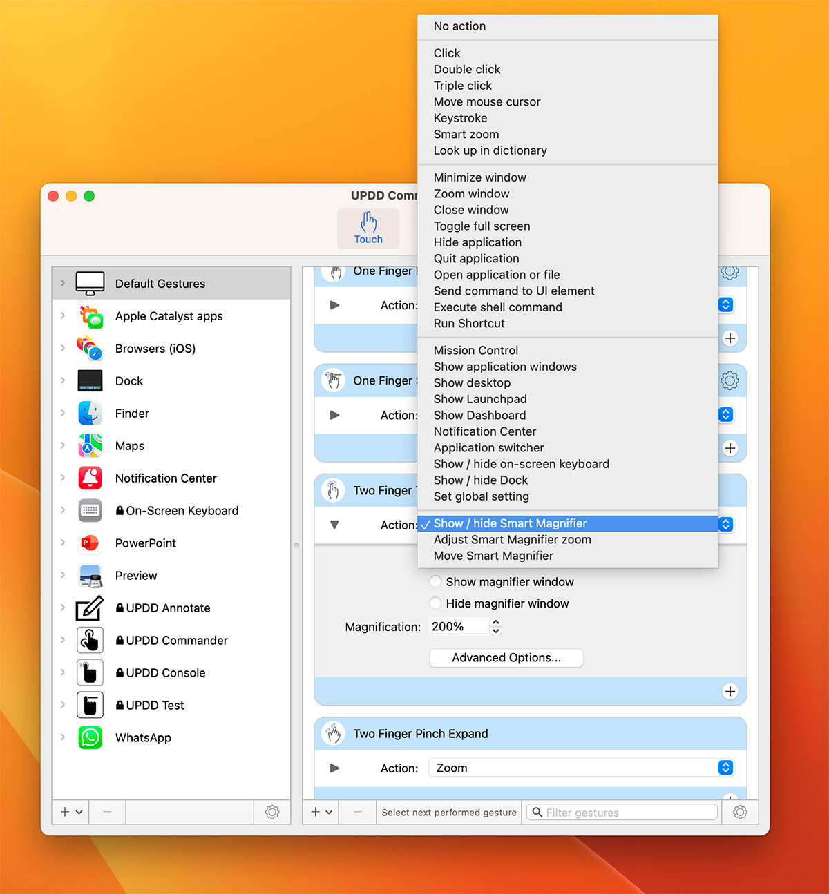 UPDD Commander Touchscreen options