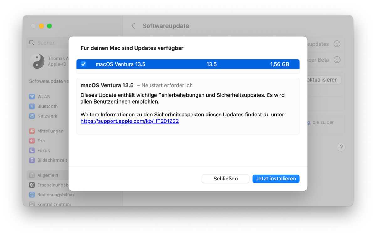 Informationen über verfügbares Systemupdate