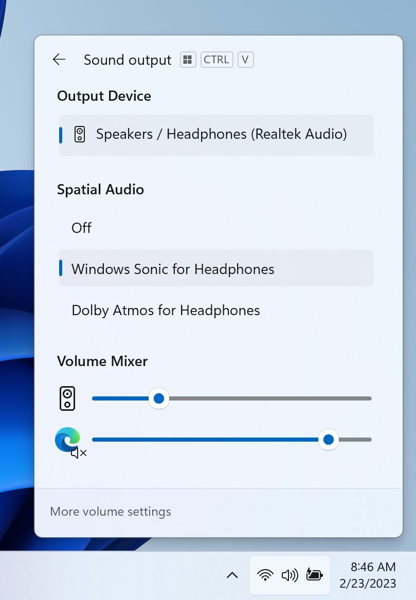Windows 11 23H2 volume mixer