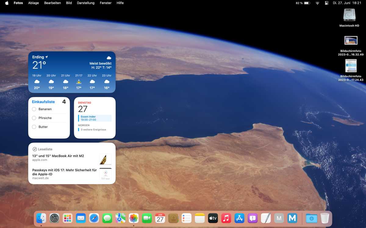 Widgets auf dem Schreibtisch in macOS Sonoma