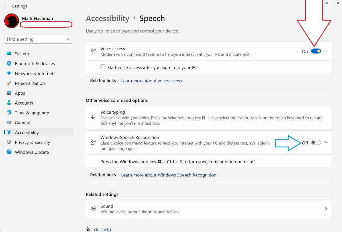 Windows Settings Voice Access