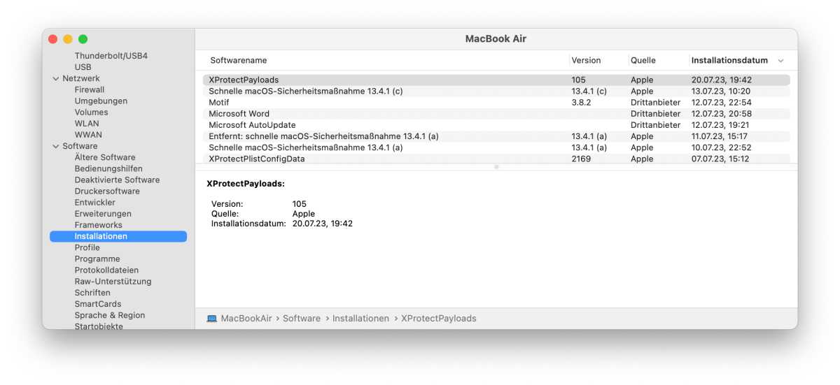 Installationen in den Systeminformationen anzeigen