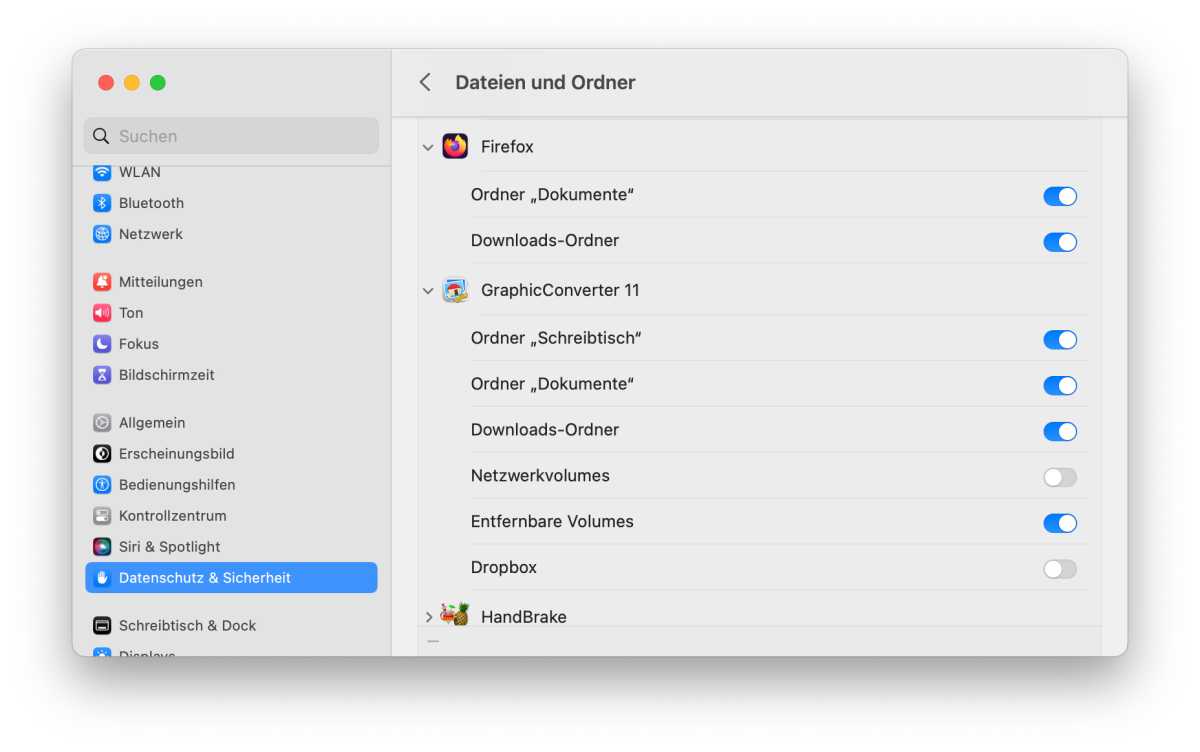 Zugriffrechte für Programme festlegen