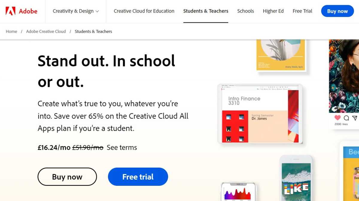 Adobe student discount website