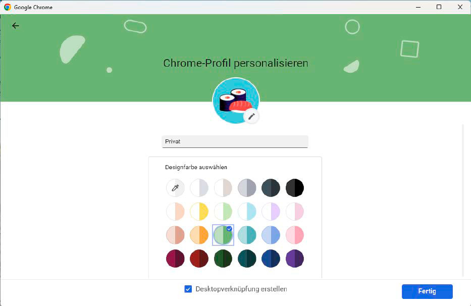 Legen Sie für jedes Profil eine andere Designfarbe fest. Auf diese Weise können Sie auf den ersten Blick erkennen, in welcher Browser-Umgebung Sie sich gerade befinden.