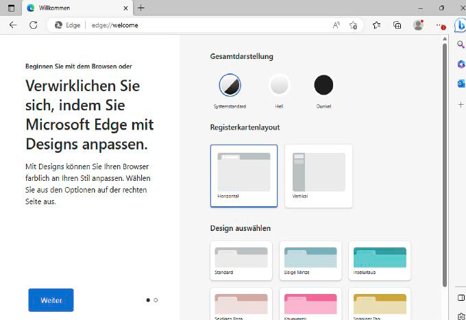 Auch in Edge finden Sie eine Auswahl an farbigen Designs oder Themes, um die verschiedenen Anwendungsszenarien besser voneinander trennen zu können.