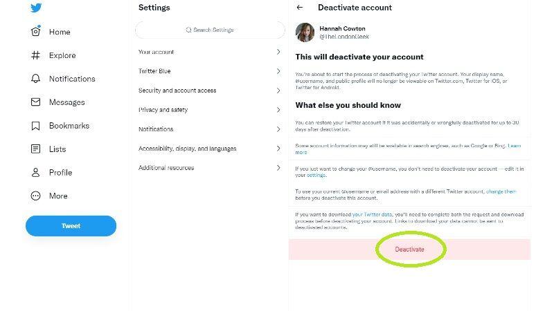 Twitter deactivate button