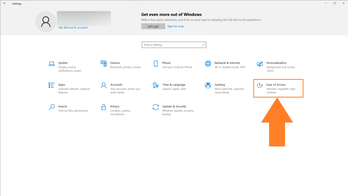 Windows 10 Ease of Access settings