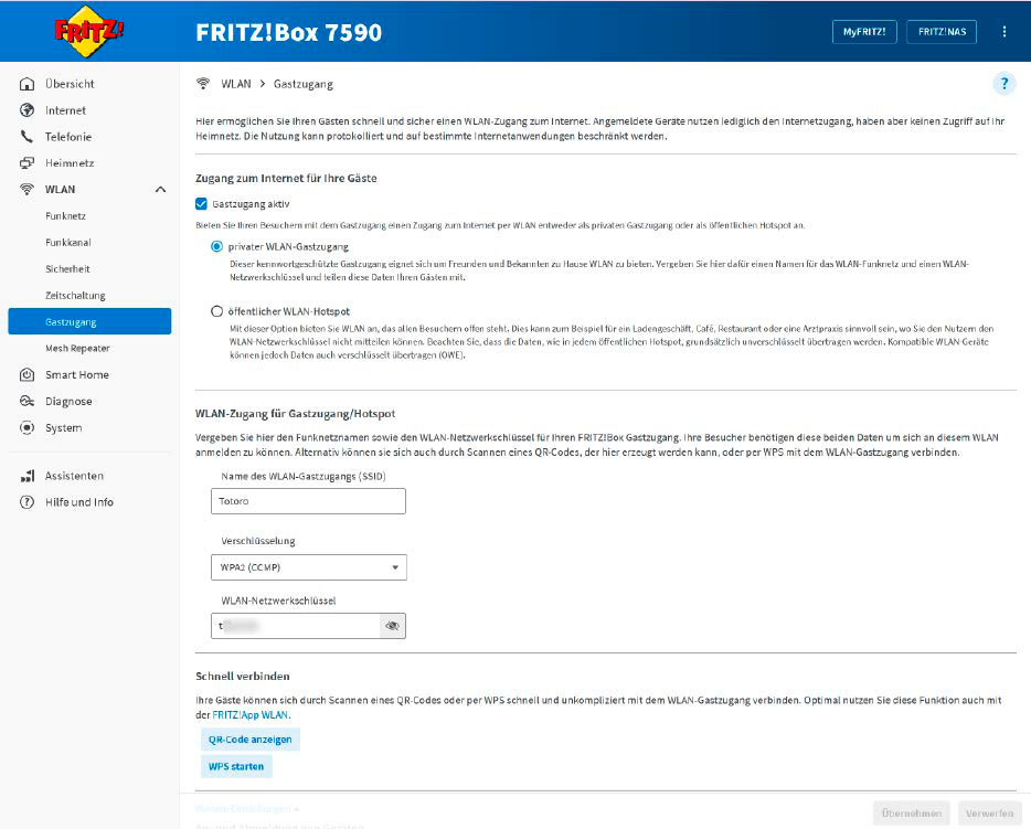 Eine Fritzbox stellt umfangreiche Einstellungsmöglichkeiten für den WLAN-Gastzugang bereit. Wie für jeden Router gilt: Optimalerweise vergeben Sie auch für das Gäste-WLAN ein sicheres Passwort.