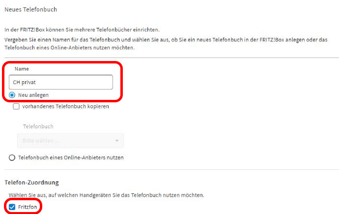 Telefonbuch zuweisen