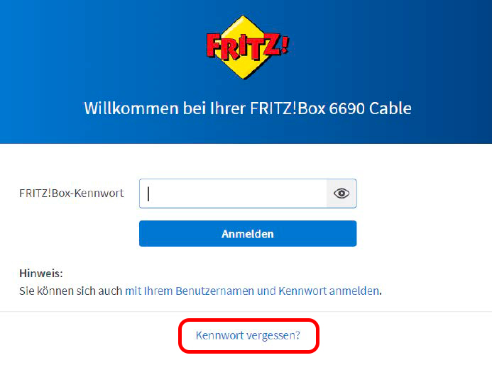 Fritzbox Kennwort vergessen?