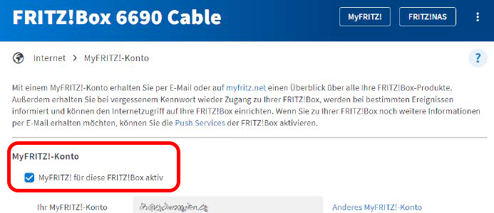MyFritz-Konto bei der Fritzbox