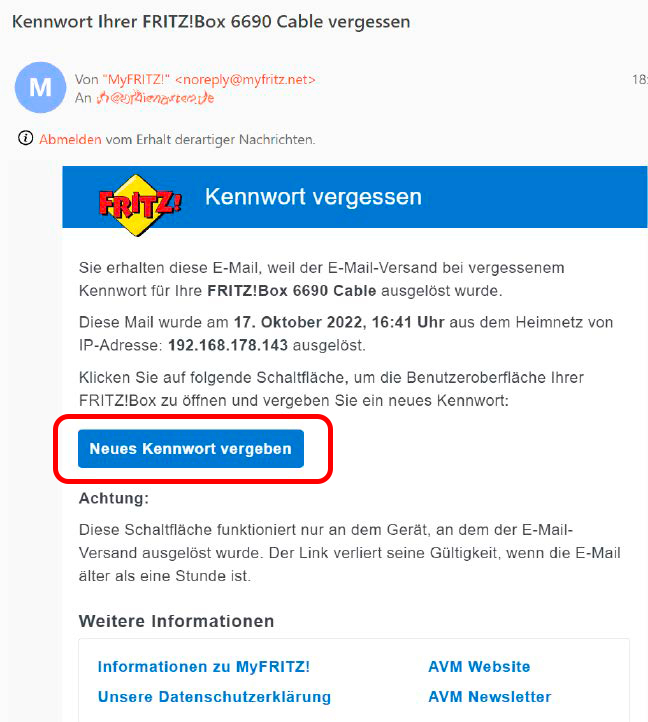 Fritzbox: Neues Kennwort vergeben