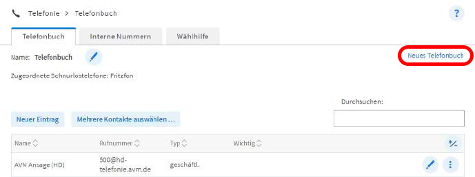 Neues Telefonbuch anlegen
