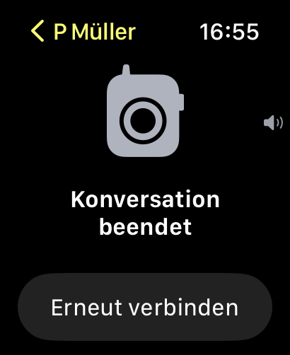 Das graue Symbol bedeutet in Walkie-Talkie "Over".