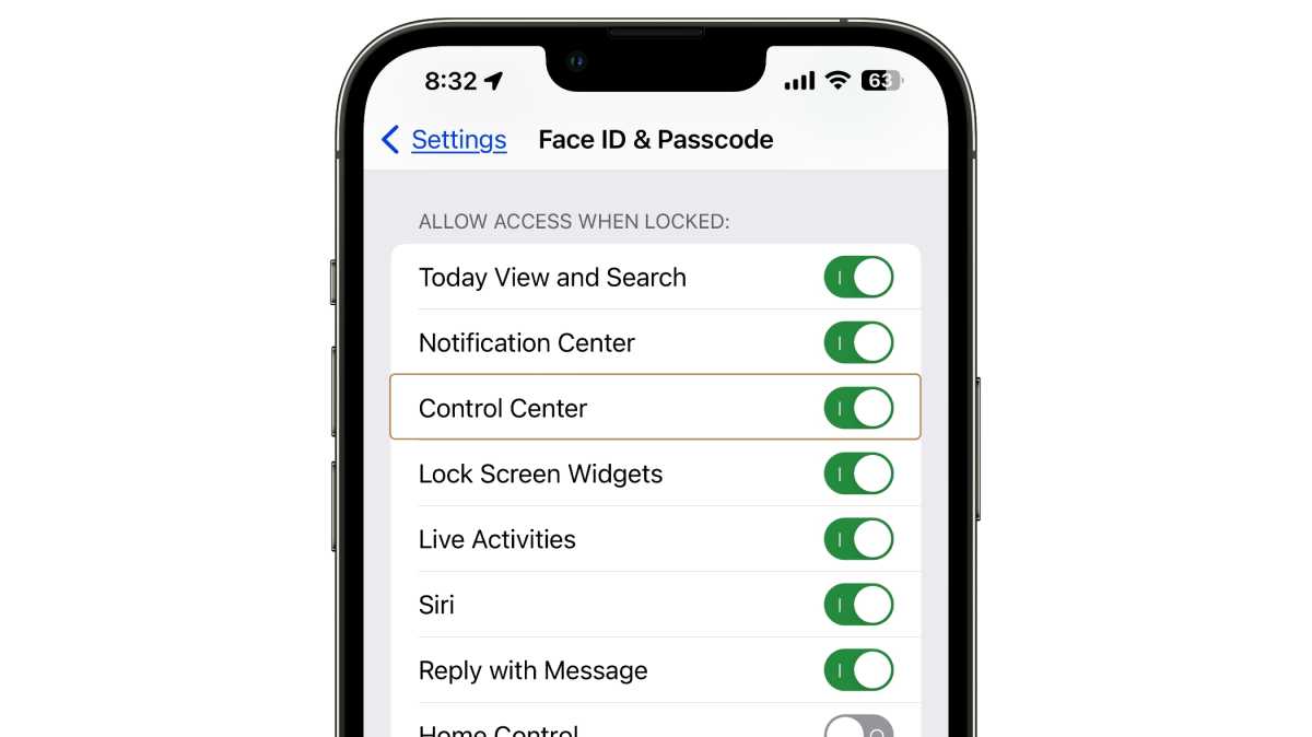 iOS 16 Control Center lock screen