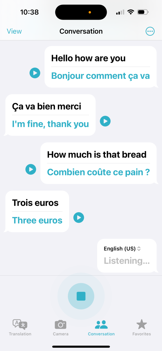 Modo de conversación de traducción de iOS
