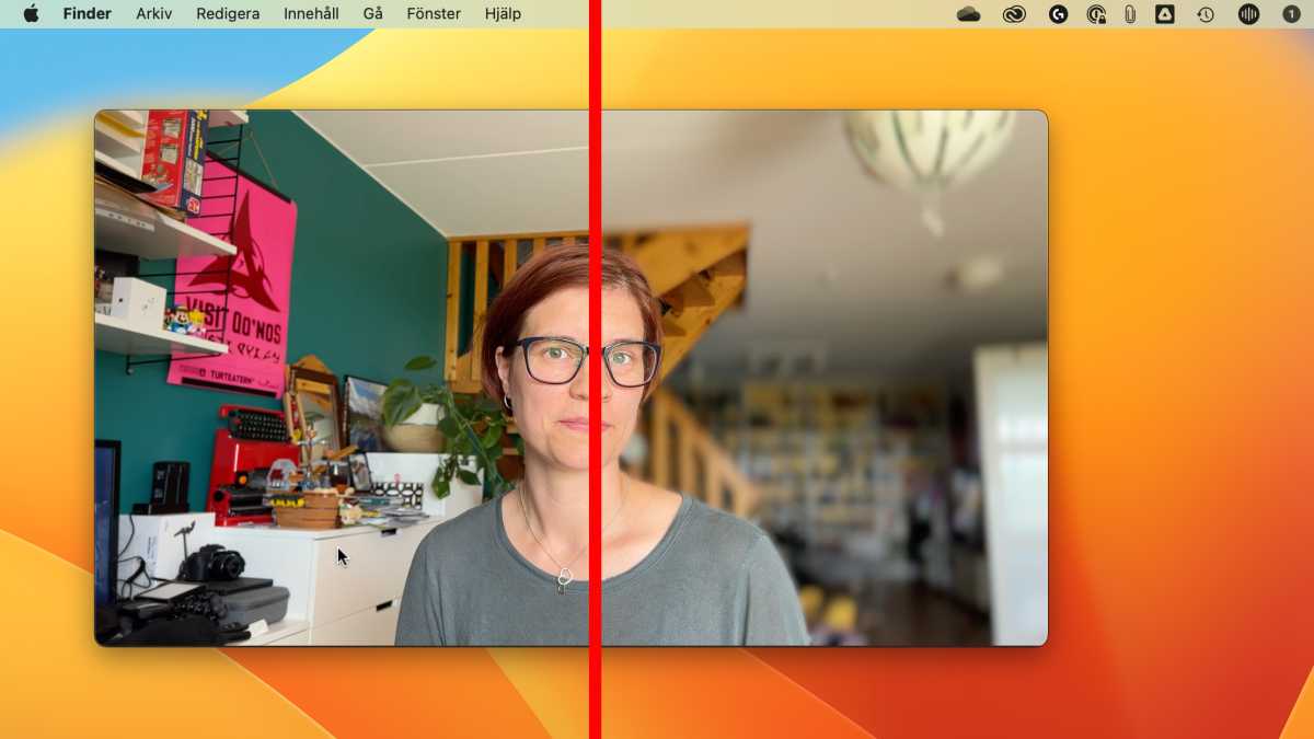 Här syns skillnaden med porträttläge aktivt eller inte i videoeffekterna för kameran i Mac OS.