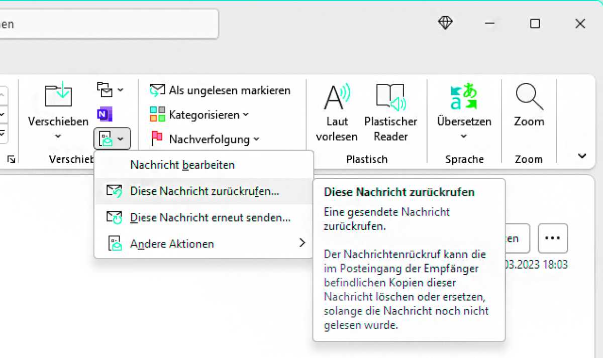 Outlook - Nachricht zurückrufen