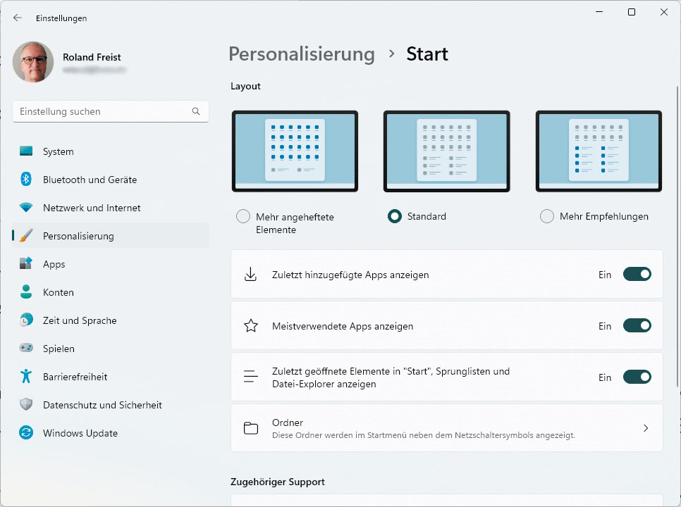 Windows Personalisierung - Startfenster