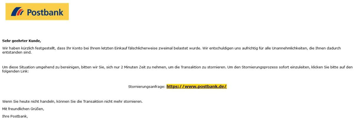 Betrugsversuch Postbank