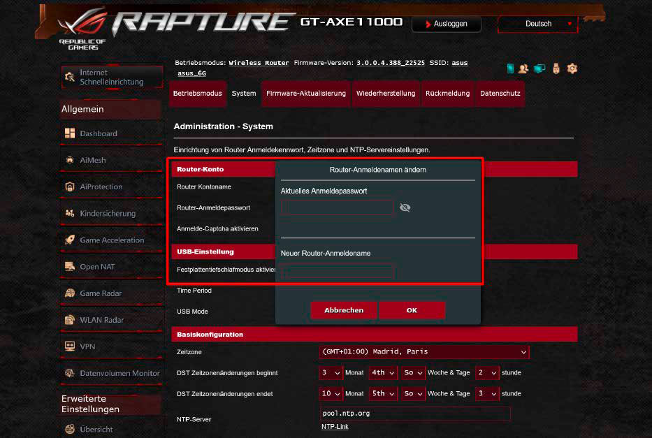 Erhöhte Sicherheit: Bei diesem Asus-Router lässt sich neben dem Zugangspasswort für das Routermenü auch der Benutzername ändern.