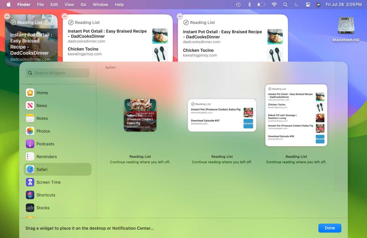 Sonoma Reading List Desktop widget