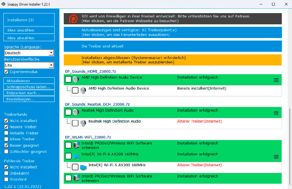 Snappy Driver Installer erkennt veraltete Hardwaretreiber und aktualisiert sie auf Wunsch automatisch durch die jeweils neuesten Versionen.