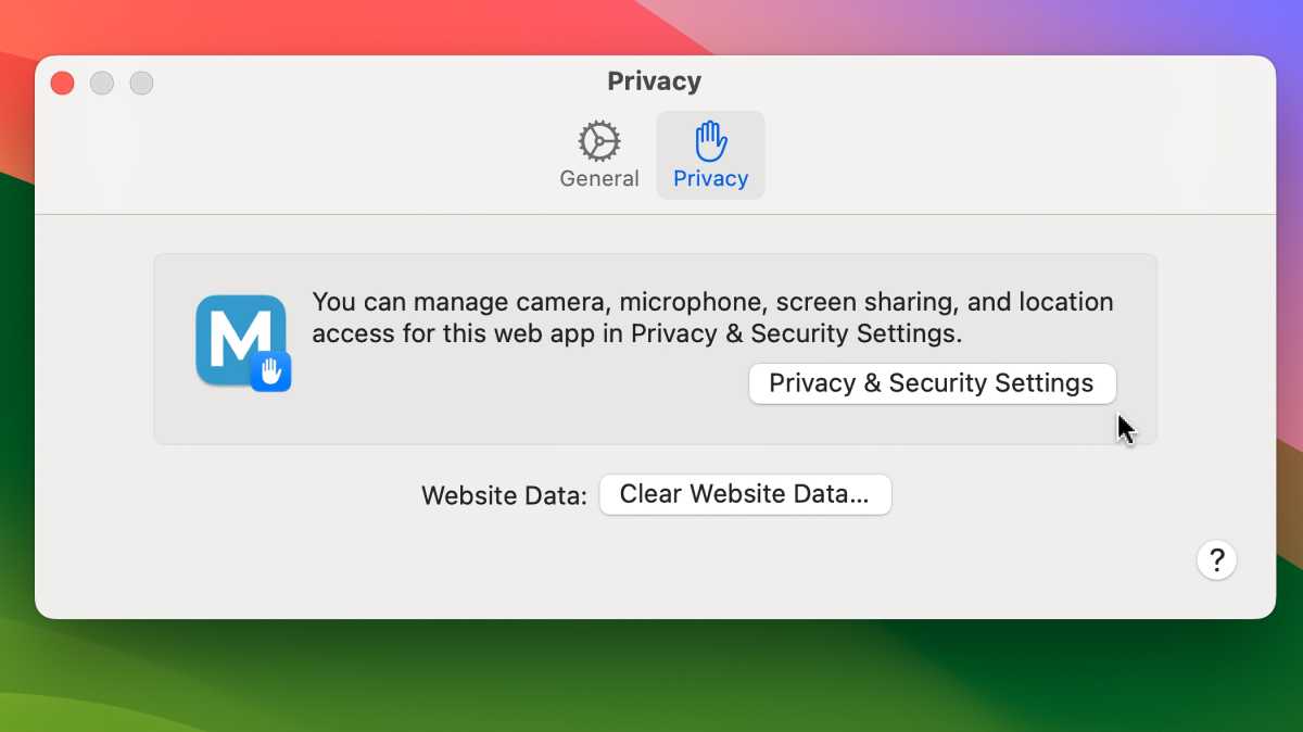 sonoma web app privacy settings