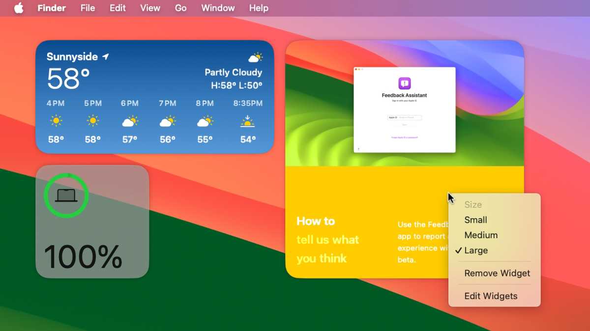 Opciones de widgets de escritorio de Sonoma