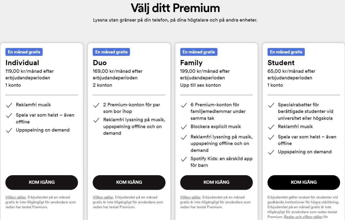 Nya priser för Spotify Premium