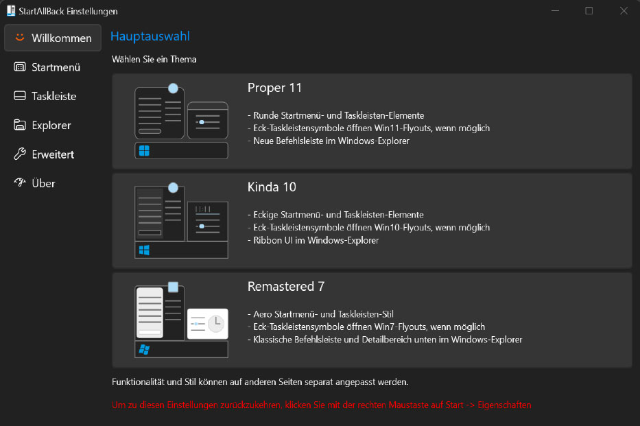 Die deutschsprachige Freeware Start All Back ist zum Redaktionsschluss eines der wenigen Programme, das Änderungen an den Taskleisteneinstellungen von Windows 11 (22H2) ermöglicht.