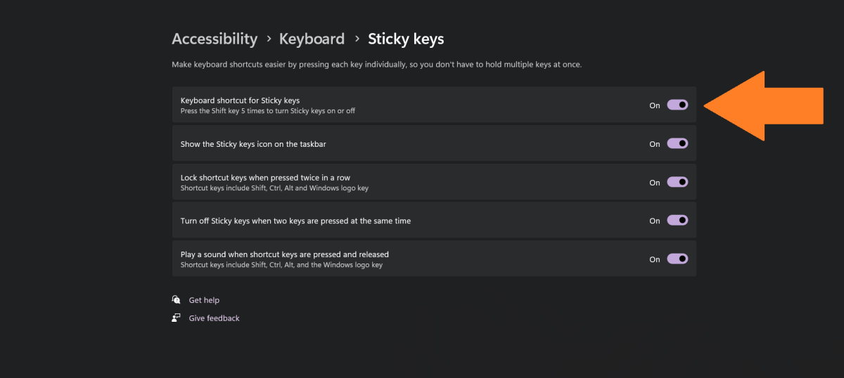 Windows 11 Sticky Key settings