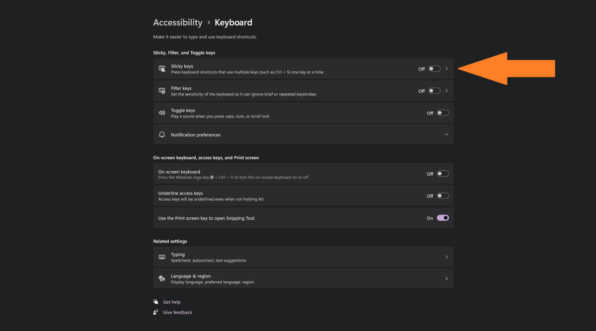 Windows 11 Accessibility Keyboard settings