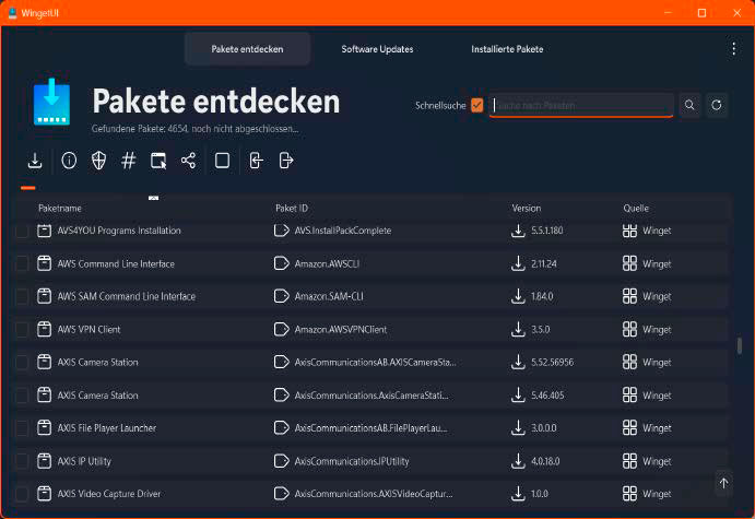 ProgrammWinget UI ist eine grafische Oberfläche für die Windows-Paketmanager Winget, Chocolatey und Scoop. Mit wenigen Klicks laden und aktualisieren Sie Software.