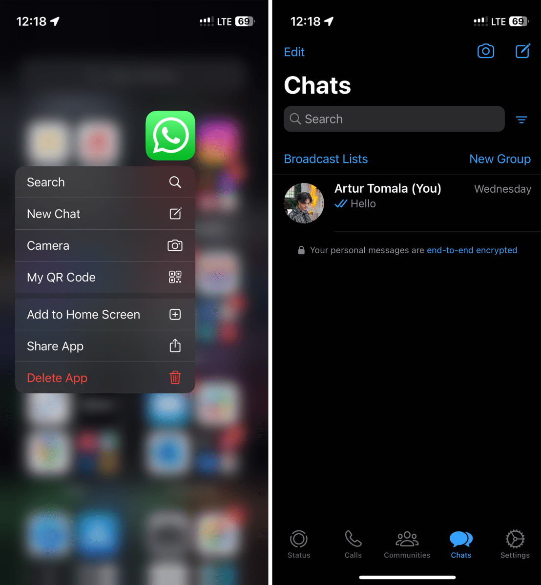 Screenshots of WhatsApp on iOS