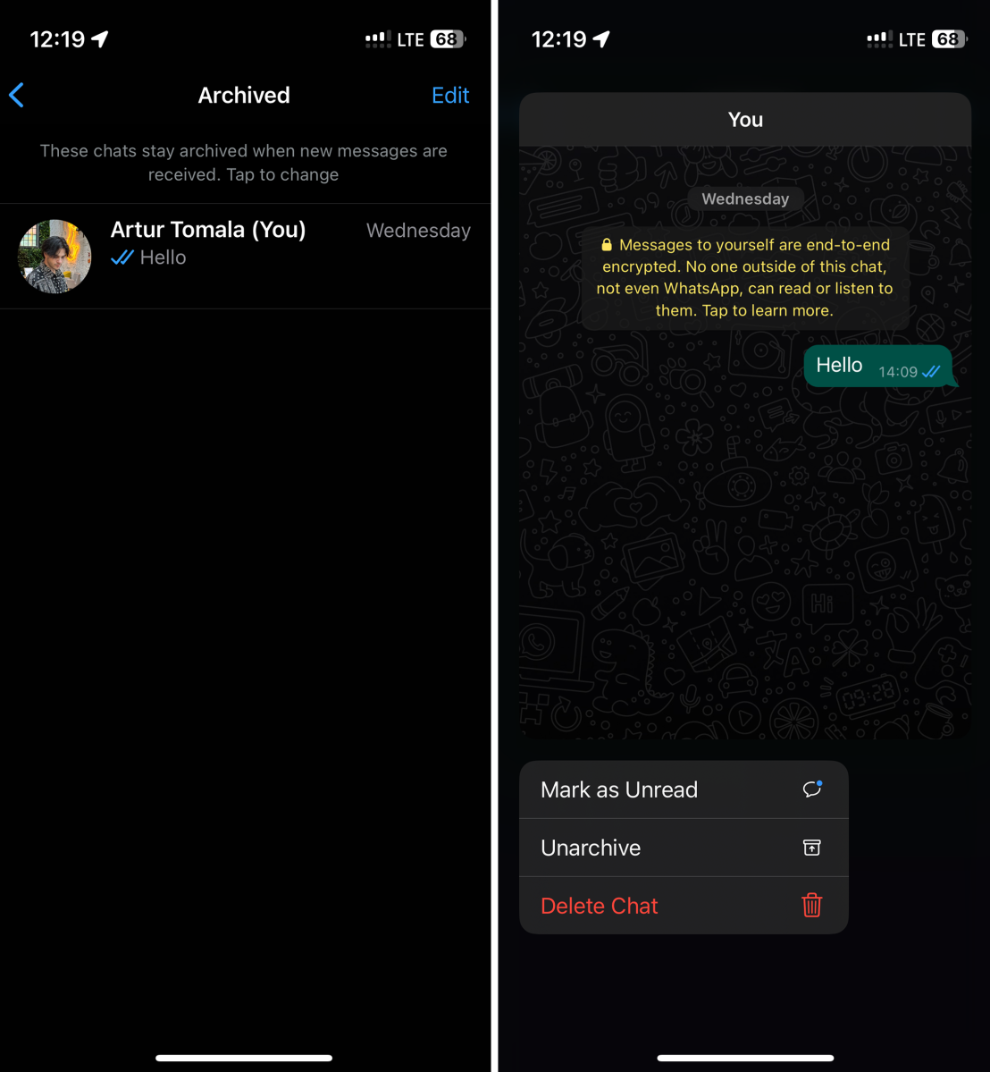 Screenshots of WhatsApp on iOS