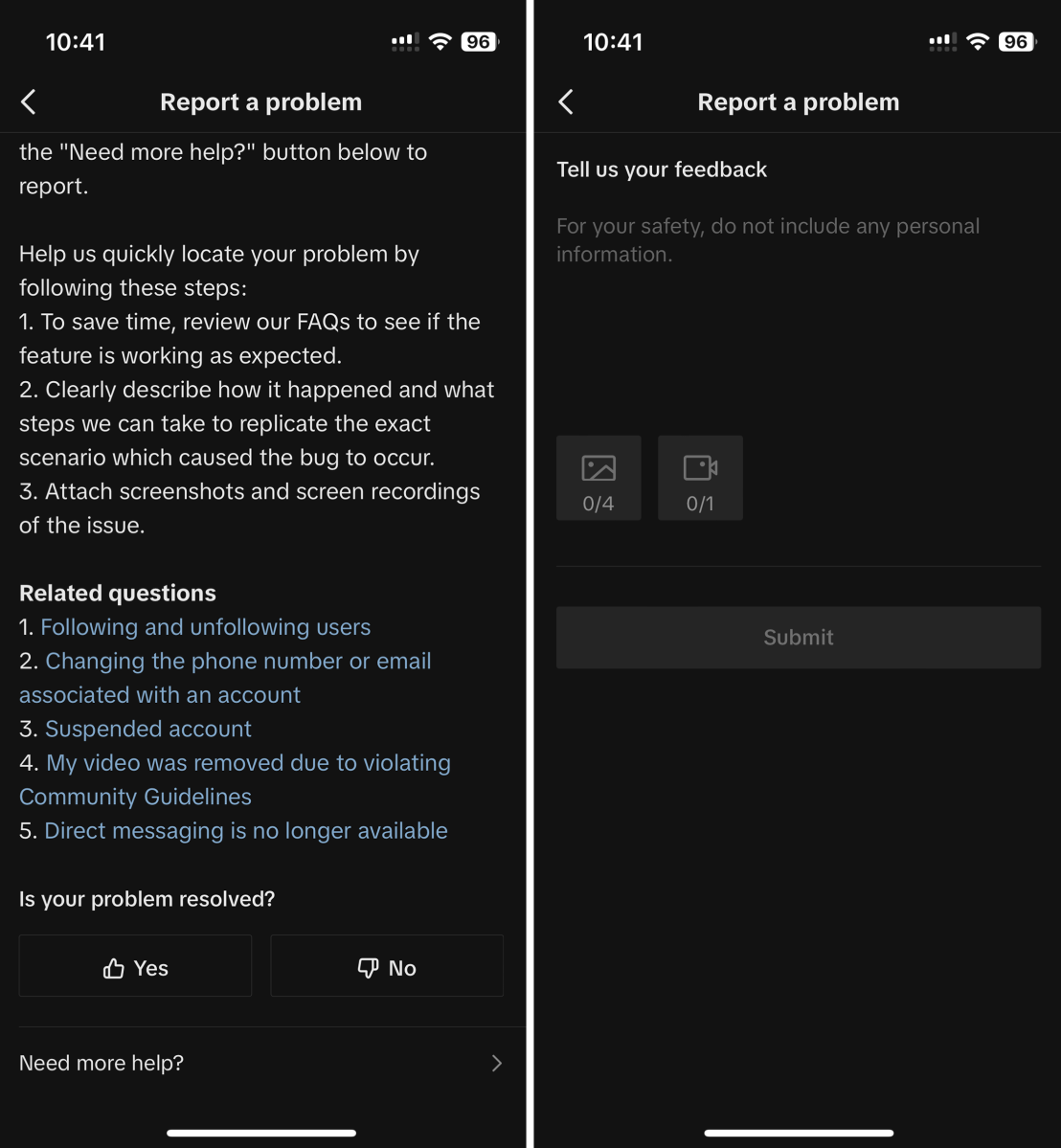 Screenshots if TikTok's Settings and Privacy options