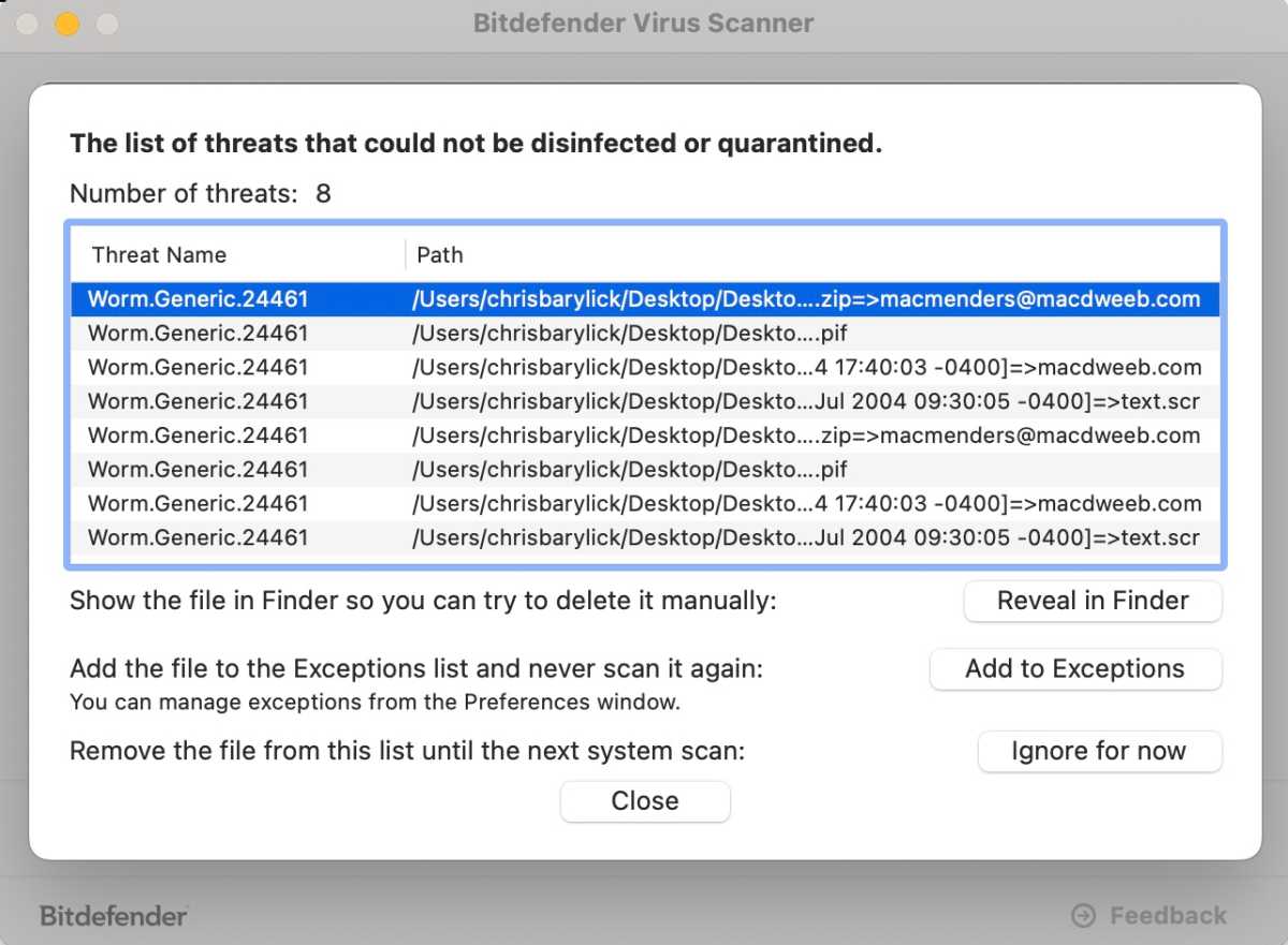 Archivos que no detectó Bitdefender Virus Scanner