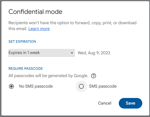 Gmail confidential email