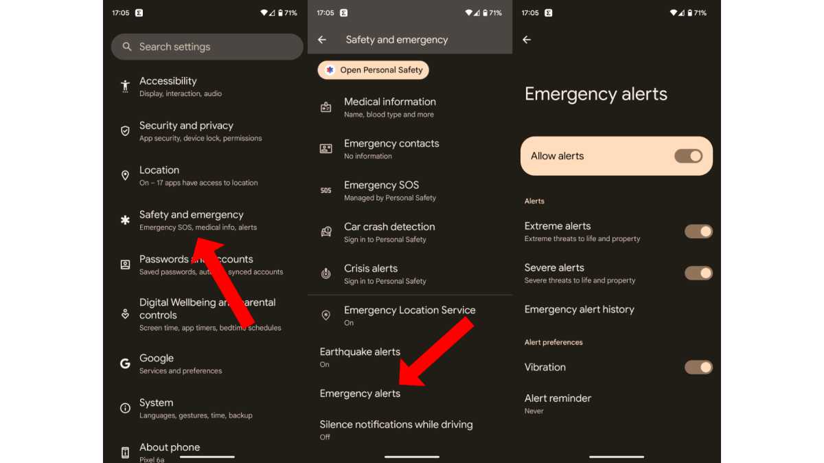 Emergency alert settings on android