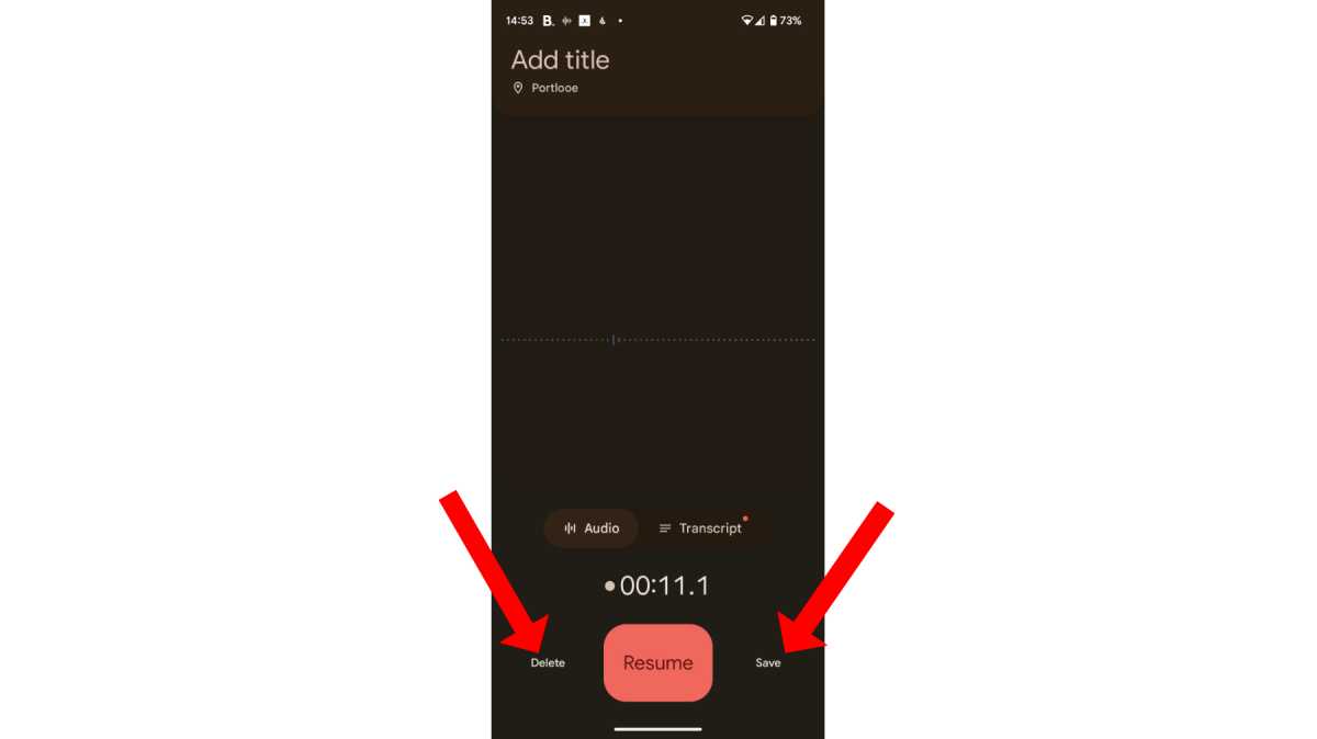 Saving or deleting a recording on Pixel Recorder app