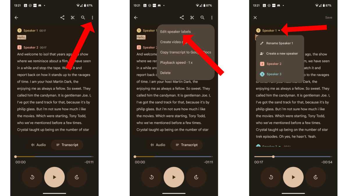 Editing Speaker Labels on the Recorder app for Pixel