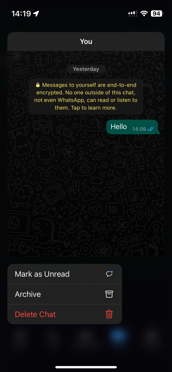 Screenshot of deleting WhatsApp chat