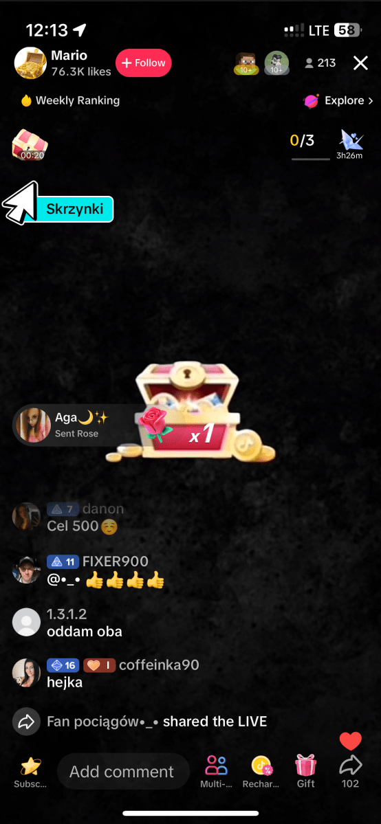 Screenshot of TikTok livestream