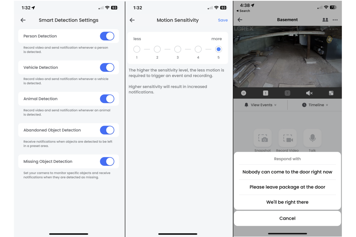 Lorex app screenshots