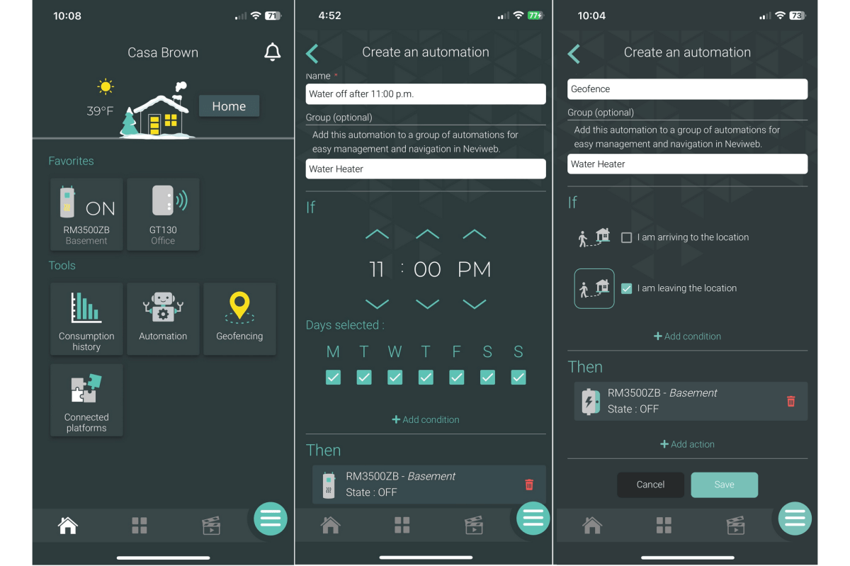 Sinope Neviweb app screenshots