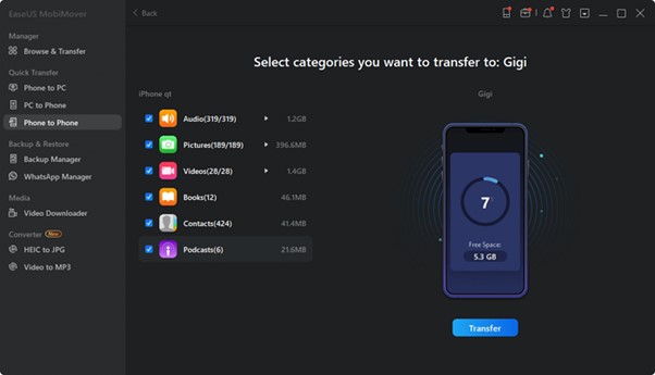 Categories you want to transfer to