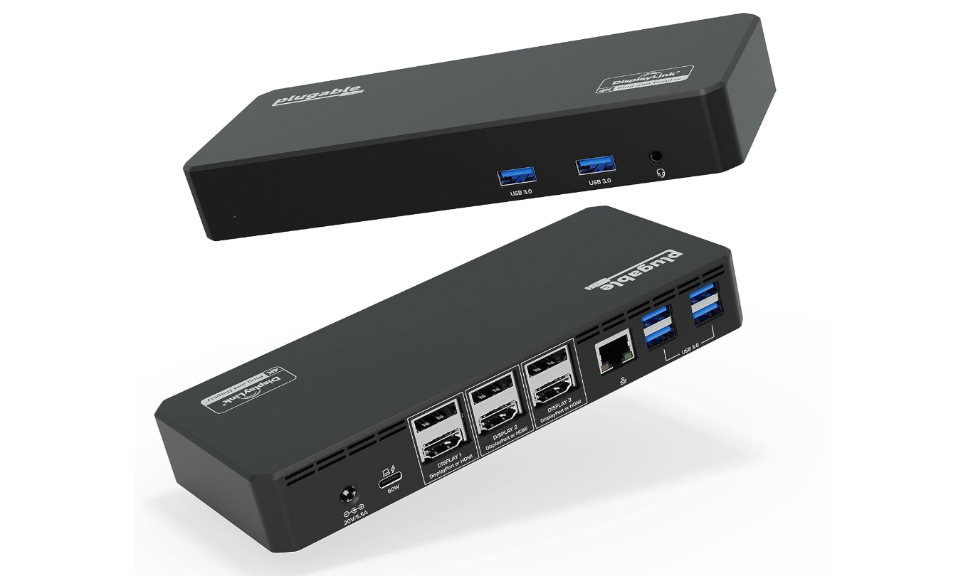 Plugable USB-C Dual 4K Display Station Horizontal Docking (UD-6950PDH)-Dermaga DisplayLink USB-C Terbaik