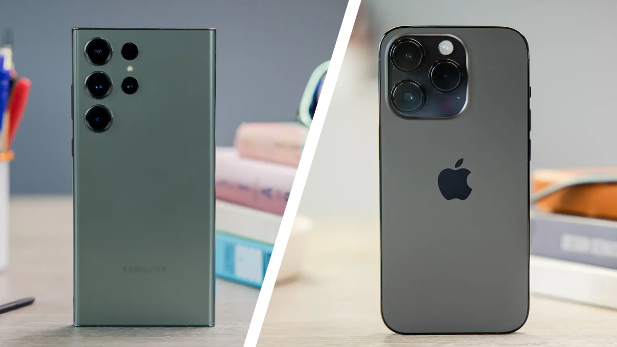 Comparision photo of Samsung Galaxy S23 Ultra and iPhone 14 Pro
